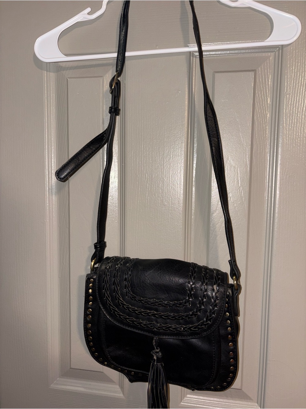 Black Braided Leather Crossbody Bag - Unbranded